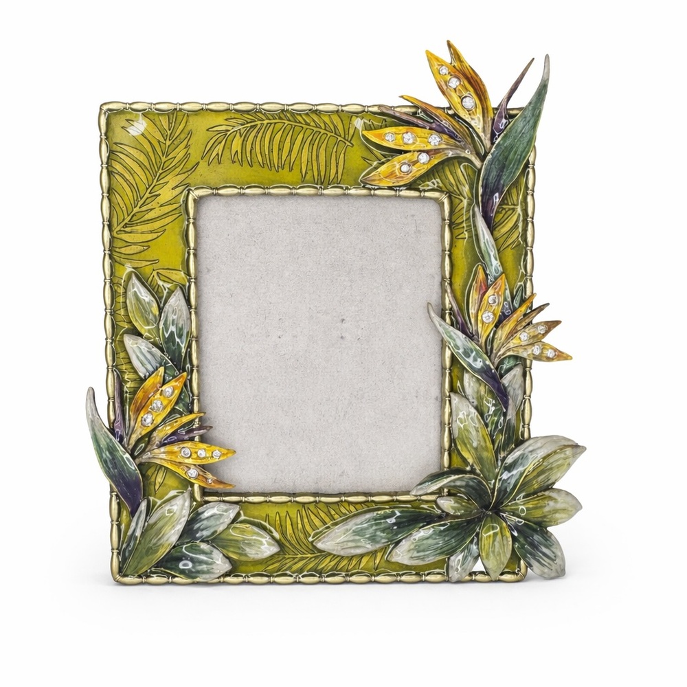 Green Floral Enamel Photo Frame with Crystal Accents - Unbranded